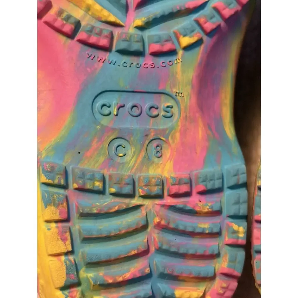 Crocs Classic Clogs Marbled Tie Dye Blue Pink Yellow Toddler C8 Barbie Jibbitz